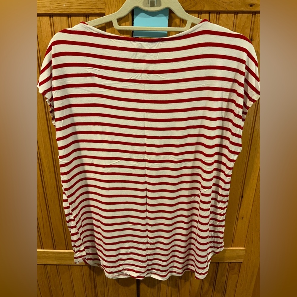 Green Envelope Red and White Striped Short Sleeve Top - Picture 3 of 3